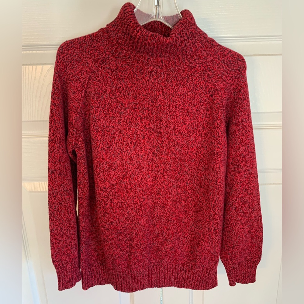 Turtleneck sweater. Red w/ black . By Karen Scott. Size Small/ petite. Perfect